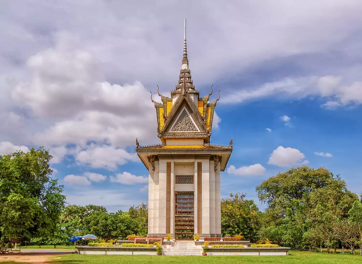 The stupa monument to the deceased at Choeung Ek in Cambodia