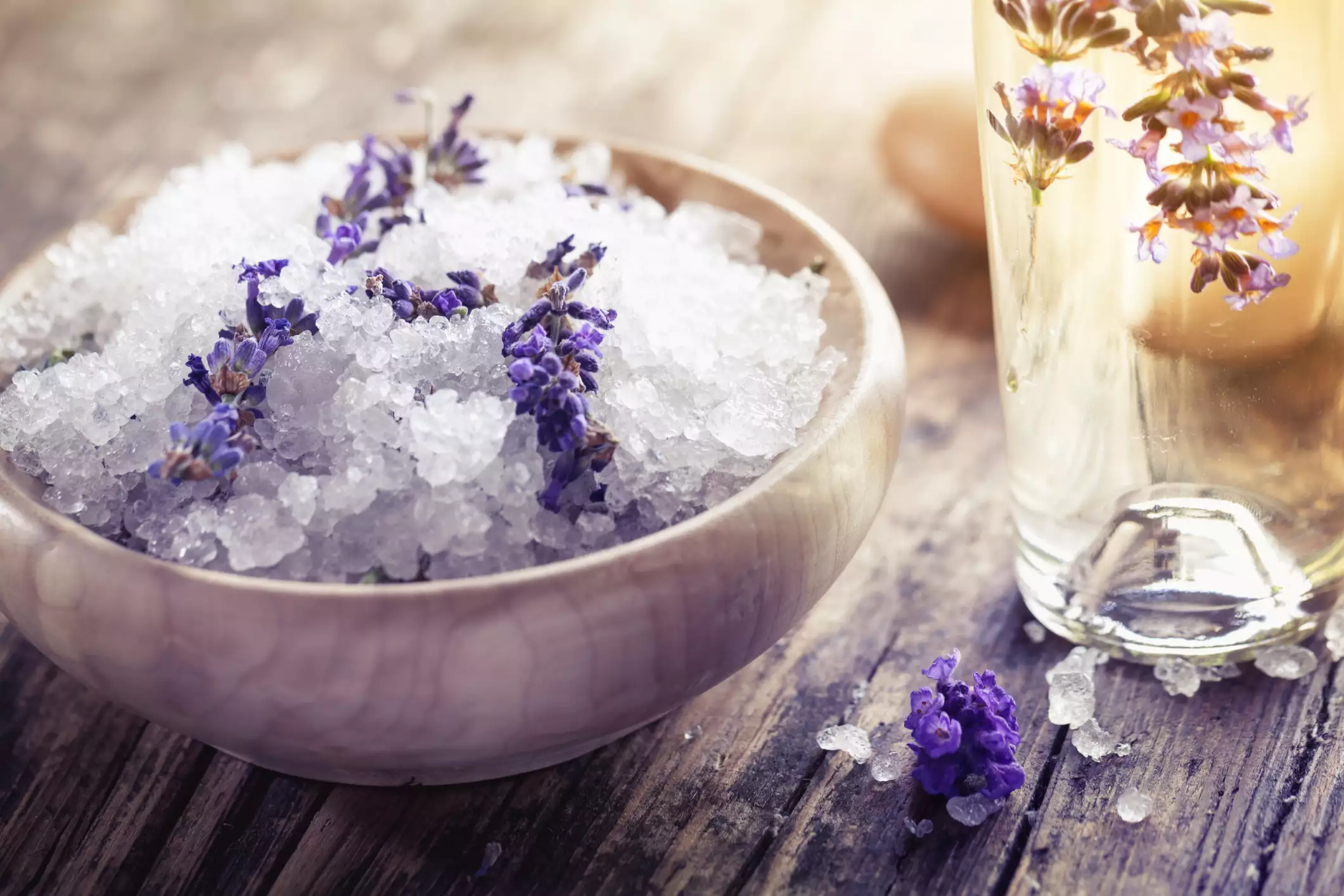 Lavender aromatherapy bath salt and massage oil