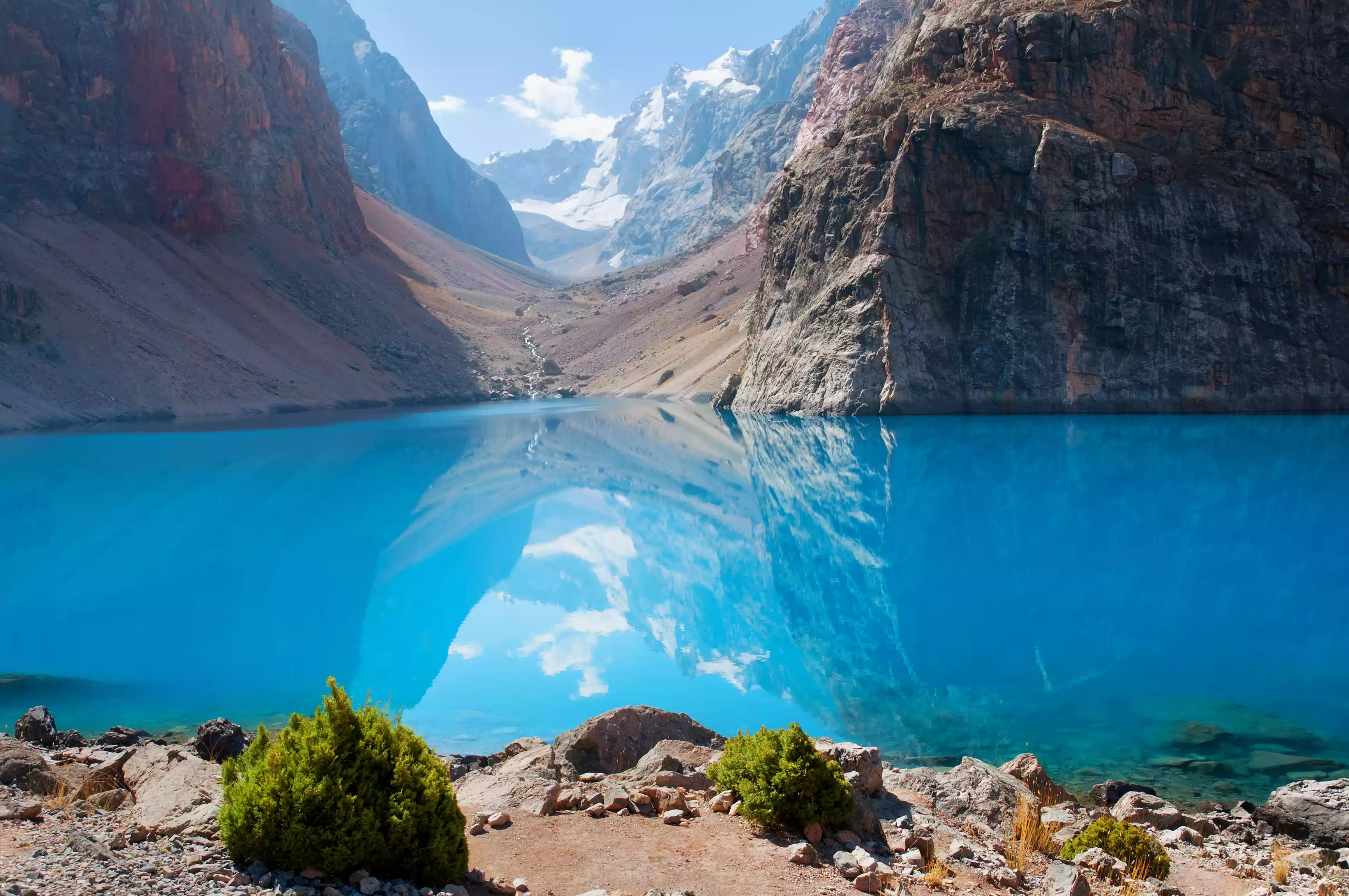 The clear blue waters of Iskanderkul in the Fann Mountains of Tajikistan