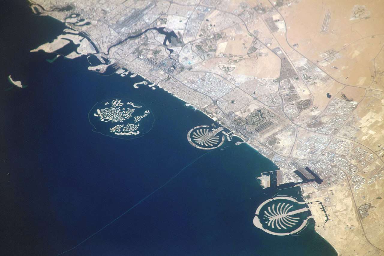 Vista de las Islas Palm desde 255 millas sobre Arabia Saudí