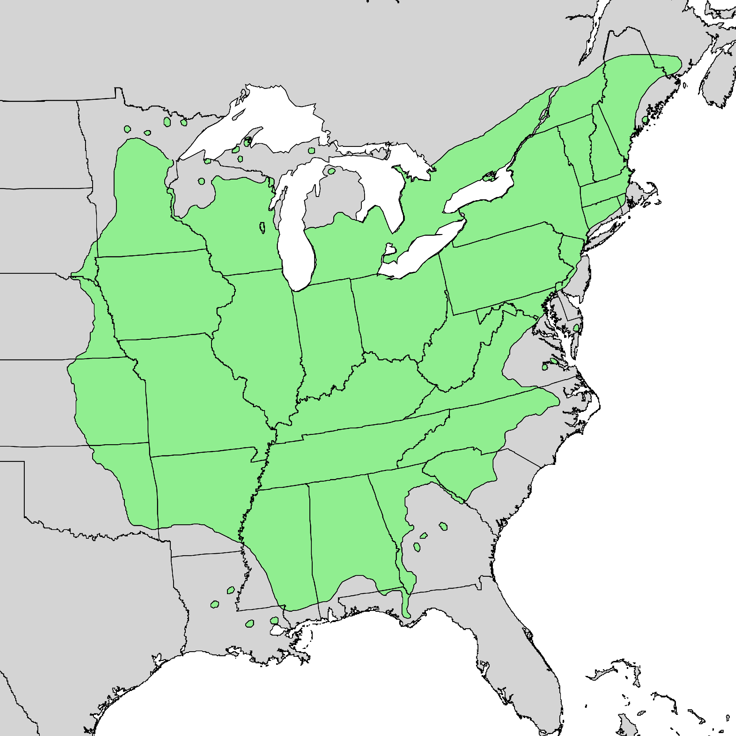 Mapa de distribución natural de Acer Saccharinum