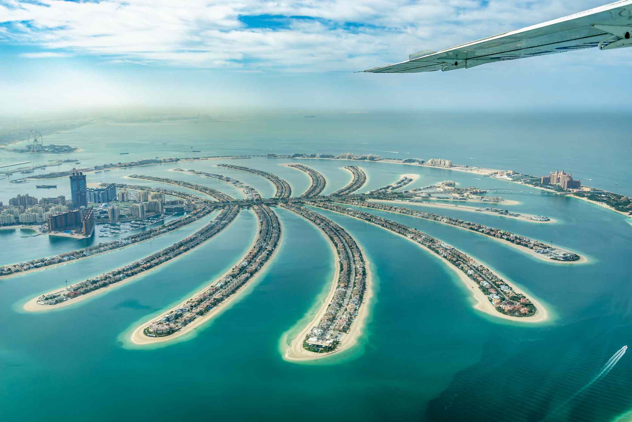 Vista aérea de la isla Palm Jumeirah de Dubai en los Emiratos Árabes Unidos
