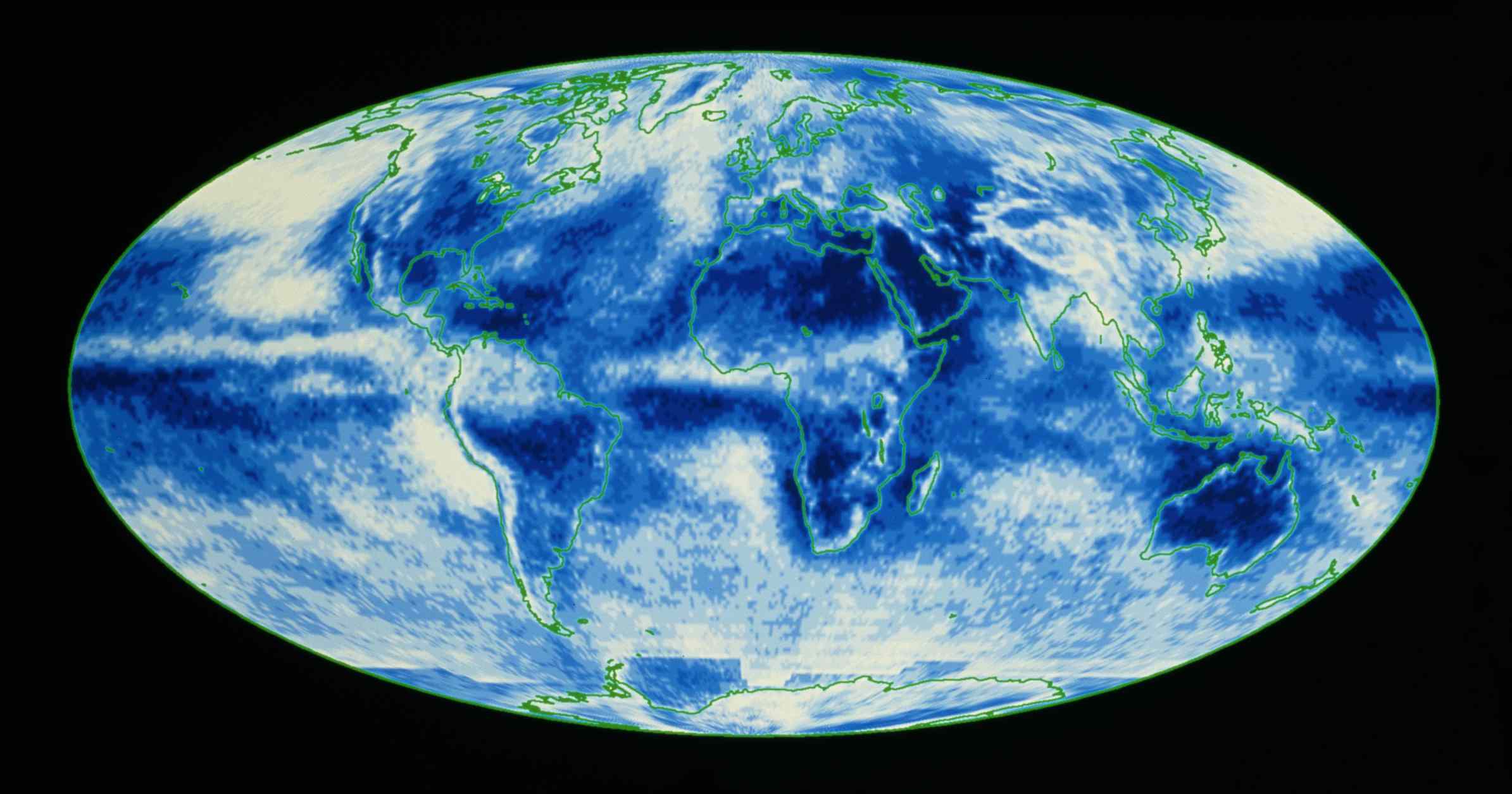 Un mapa del clima que muestra la nubosidad media mundial