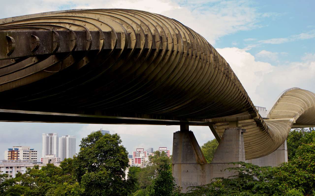 El puente de madera con forma de ola de Henderson Waves en Singapur