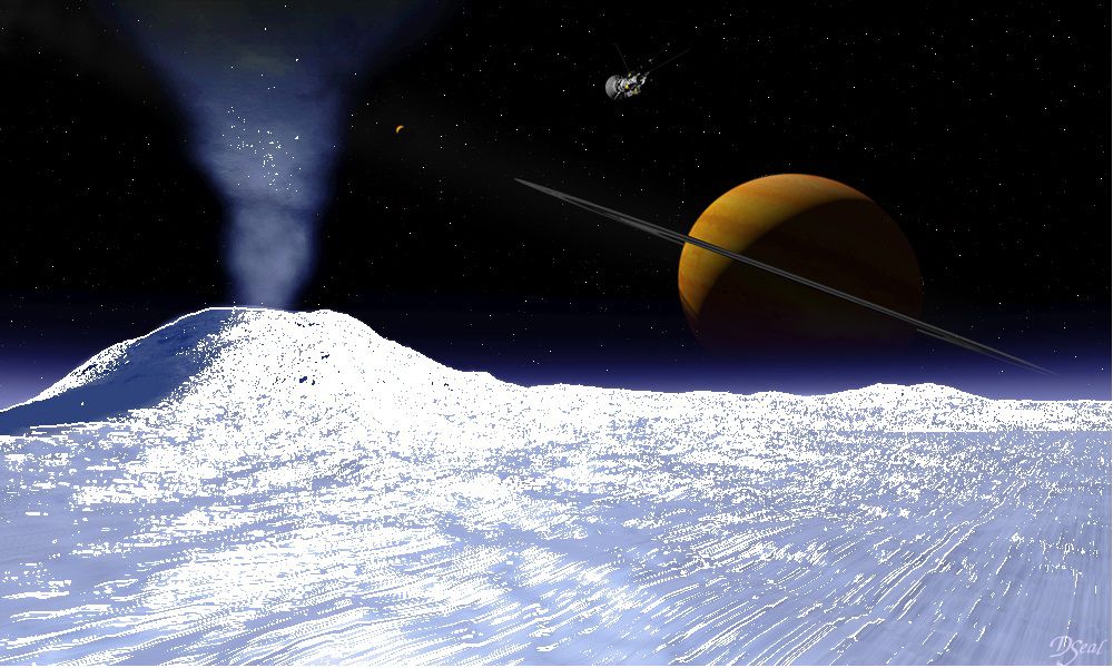 representación artística de la superficie de Encélado, una de las lunas de Saturno