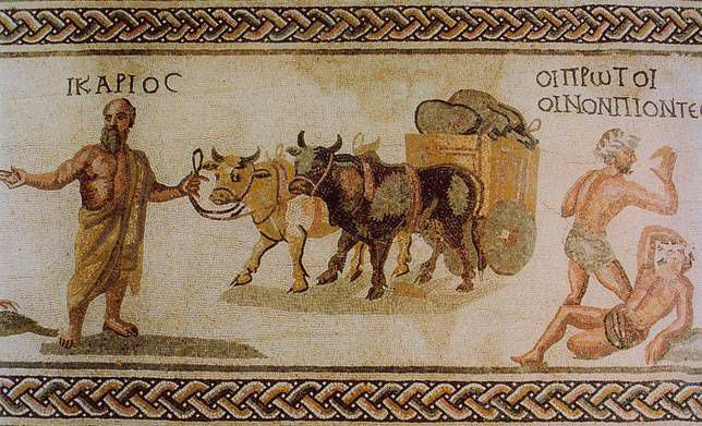 Un mosaico representa el transporte de botellas de vino