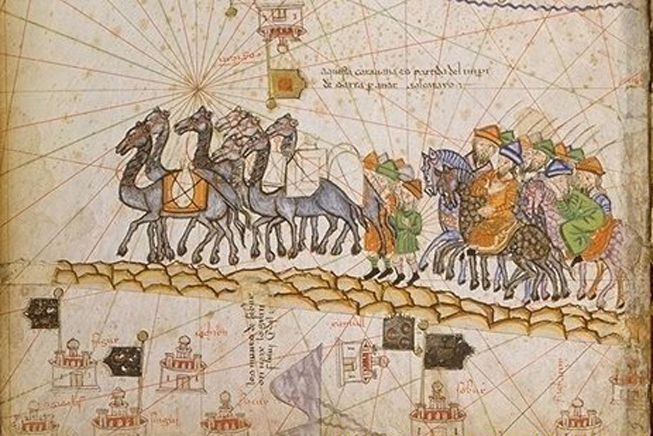 Ilustración de una caravana en la Ruta de la Seda