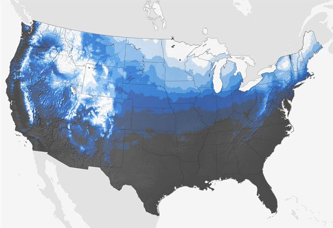 El mapa de la NOAA que muestra las probabilidades históricas de una Navidad blanca