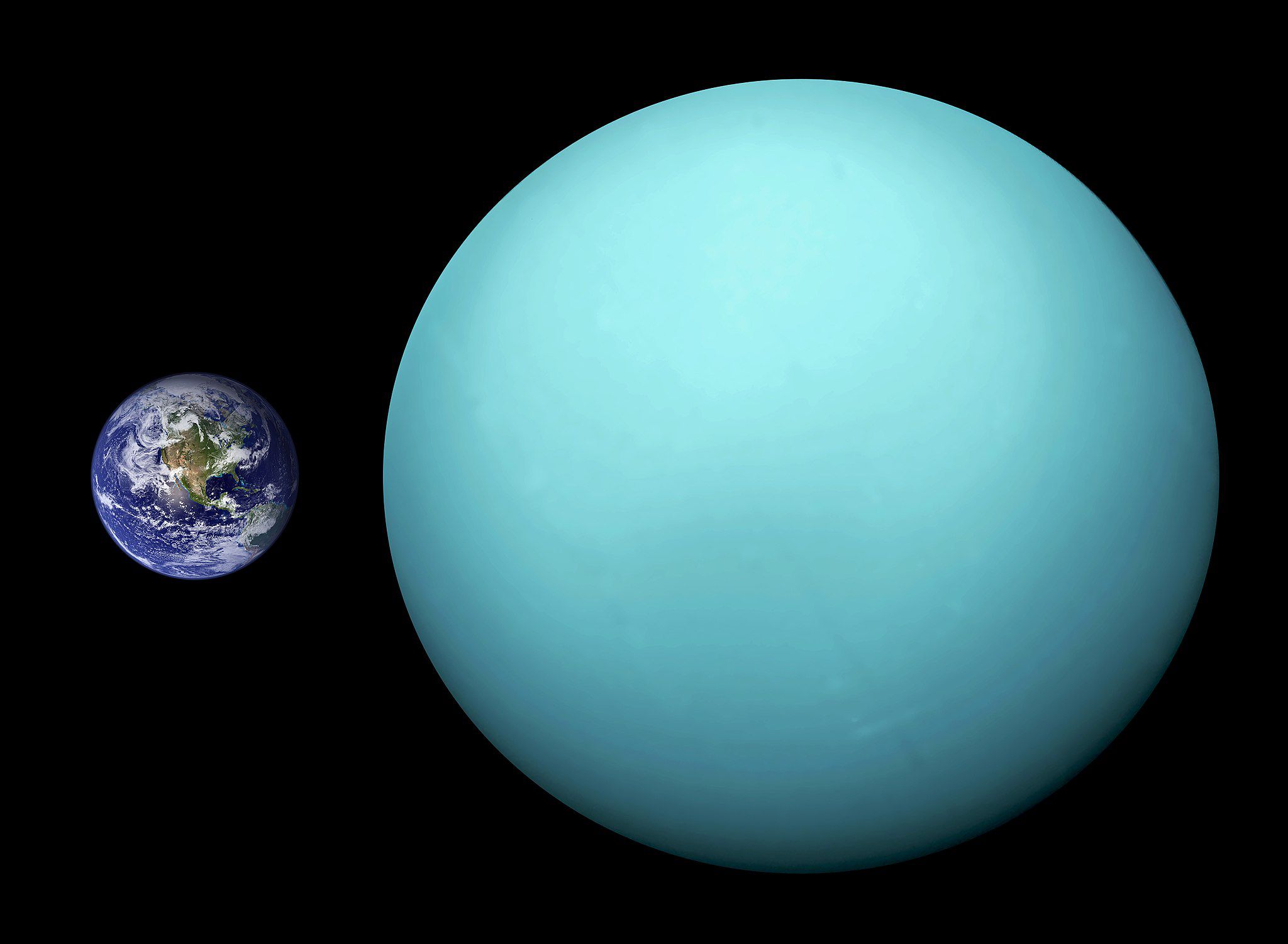 una comparación de tamaños entre Urano y el planeta Tierra