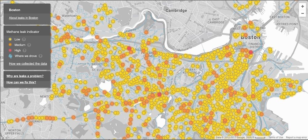 mapa de fugas de gas de Boston